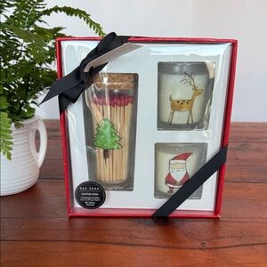 Rae Dunn Red Holiday Candle and Match Set